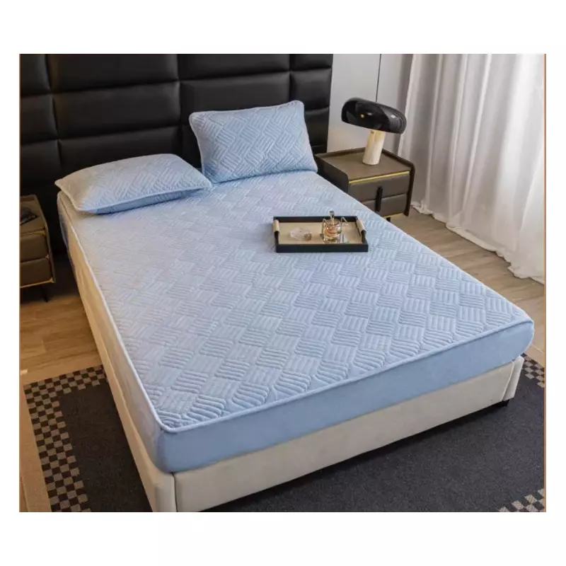Husa de Saltea Tip Topper cu Elastic + 2 Fete de Perna pentru Pat Dublu BLEU - ION19