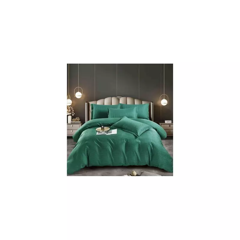 Lenjerie de Pat Dublu Cu Elastic - 100% Bumbac Damasc 6 Piese-JO173 Verde