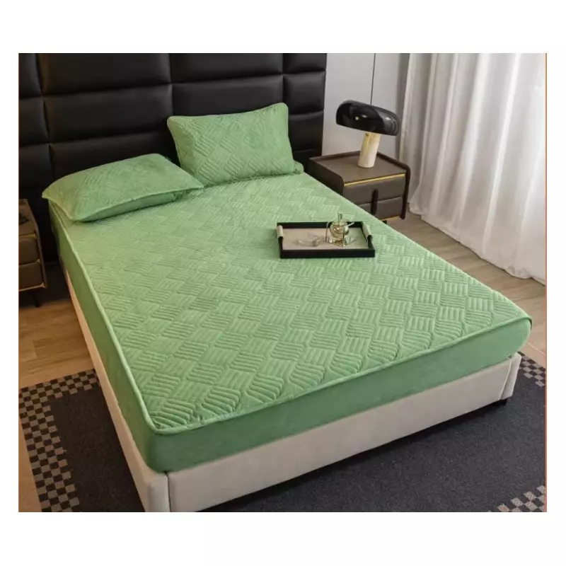 Husa de Pat Tricot cu Elastic + 2 Fete de Perna pentru Pat Dublu VERDE DESCHIS - ION27