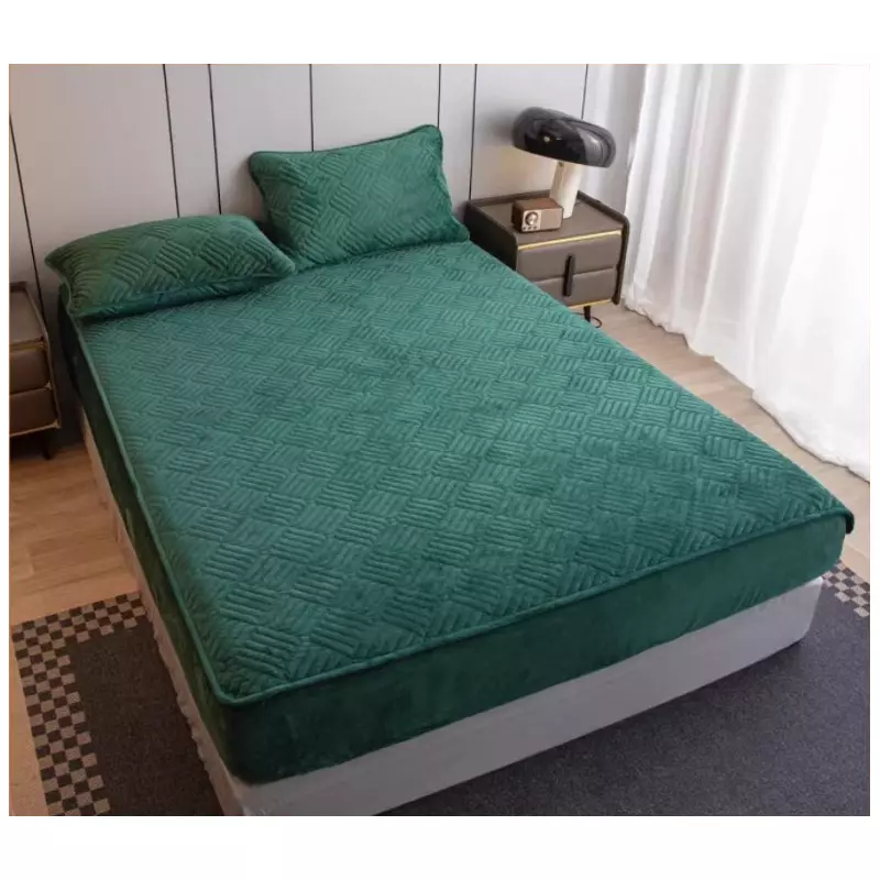 Husa de Pat Tricot cu Elastic + 2 Fete de Perna pentru Pat Dublu VERDE INCHIS - ION28