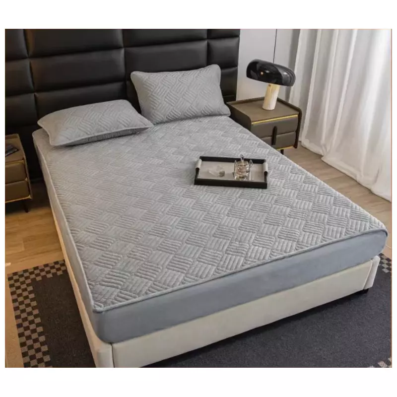 Husa de Saltea Tip Topper cu Elastic + 2 Fete de Perna pentru Pat Dublu GRI DESCHIS - ION22