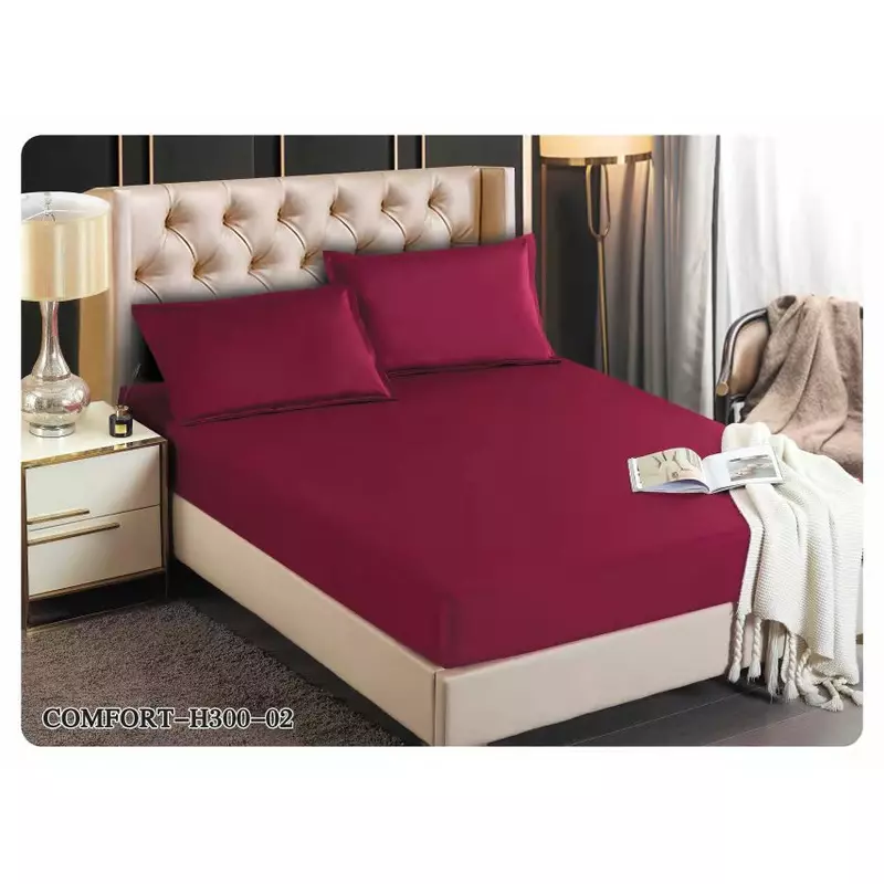 Husa de Pat Tercot cu Elastic + 2 Fete de Perna pentru Pat Dublu Bordo - EAT207