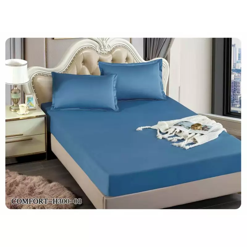 Husa de Pat Tercot cu Elastic + 2 Fete de Perna pentru Pat Dublu Albastru - EAT209