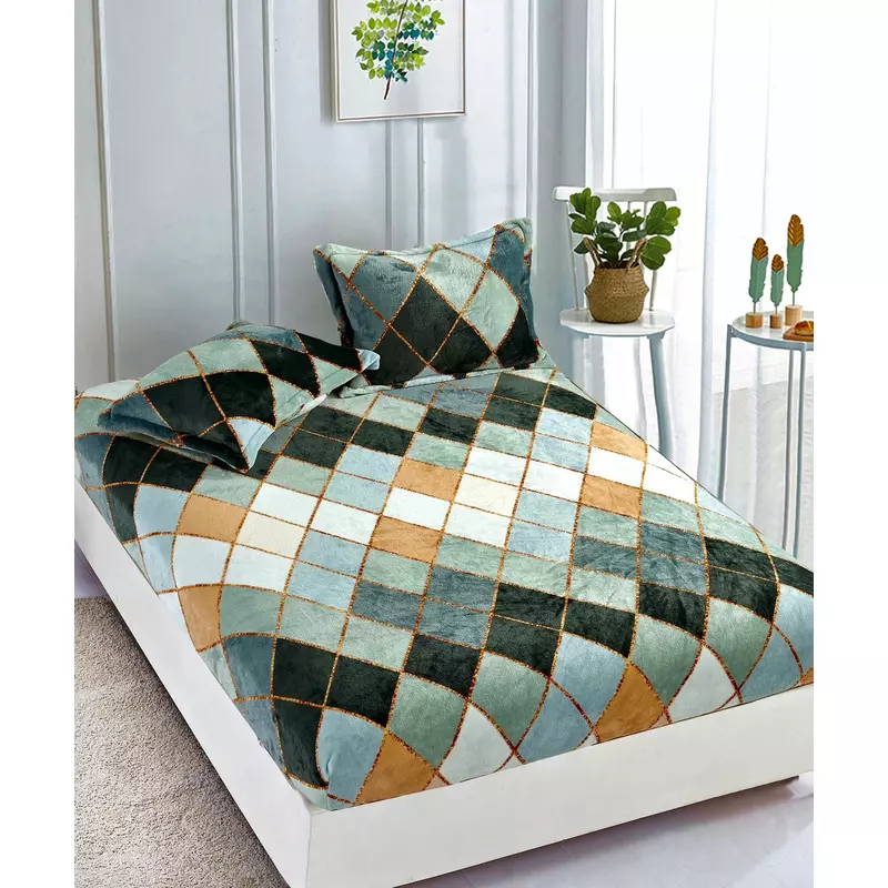 Husa de Pat Cocolino cu Elastic + 2 Fete de Perna - JO777 Romb Verde