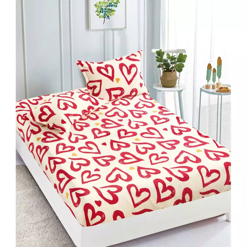 Husa de Pat Cocolino cu Elastic + 2 Fete de Perna - JO783 Inimi Rosii