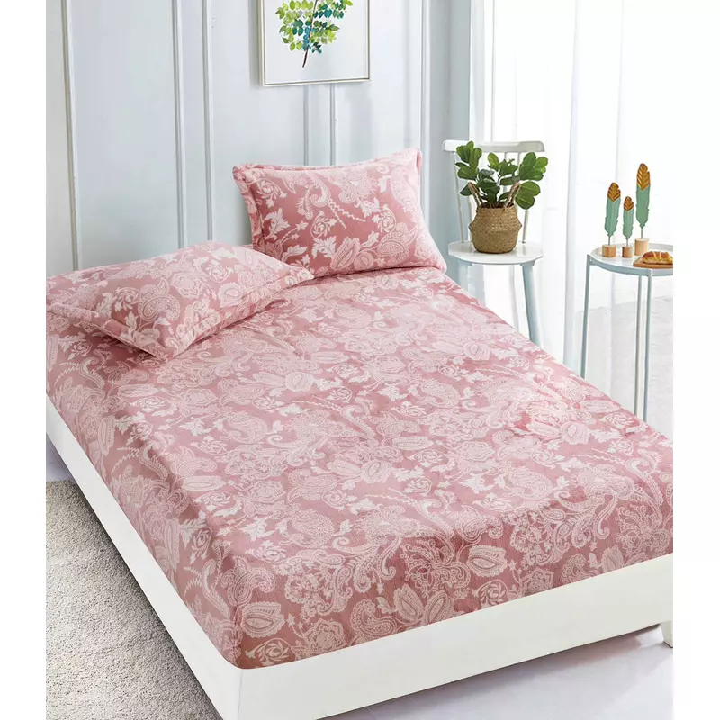 Husa de Pat Cocolino cu Elastic + 2 Fete de Perna - JO787 Flori Roz
