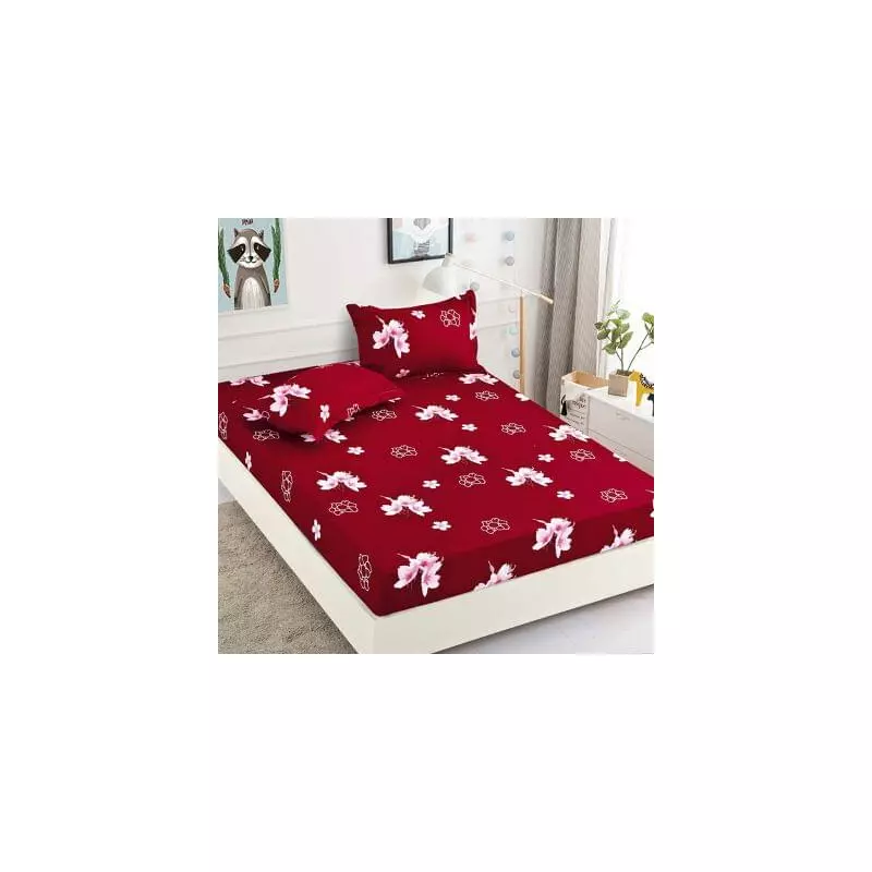 Husa de Pat + 2 Fete de Perna din Finet 180x200cm - JO821 Grena cu Flori