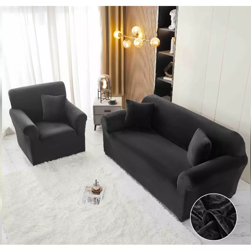 Set Huse Canapea311 Catifea, Negru - JO891