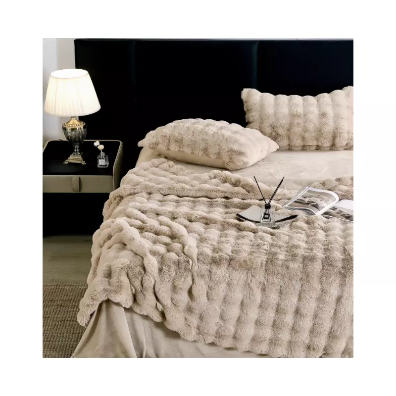 Lenjerie Cocolino Cu Blanita de Iepure Pentru Pat Dublu, 6 piese,Bej - JO714