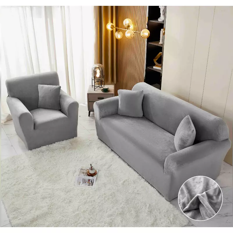 Set Huse Canapea 311 Catifea, Gri deschis - JO882
