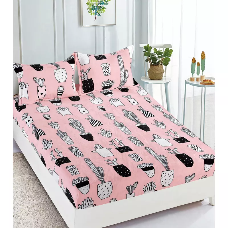 Husa de Pat Cocolino cu Elastic + 2 Fete de Perna - JO776 Cactus Roz