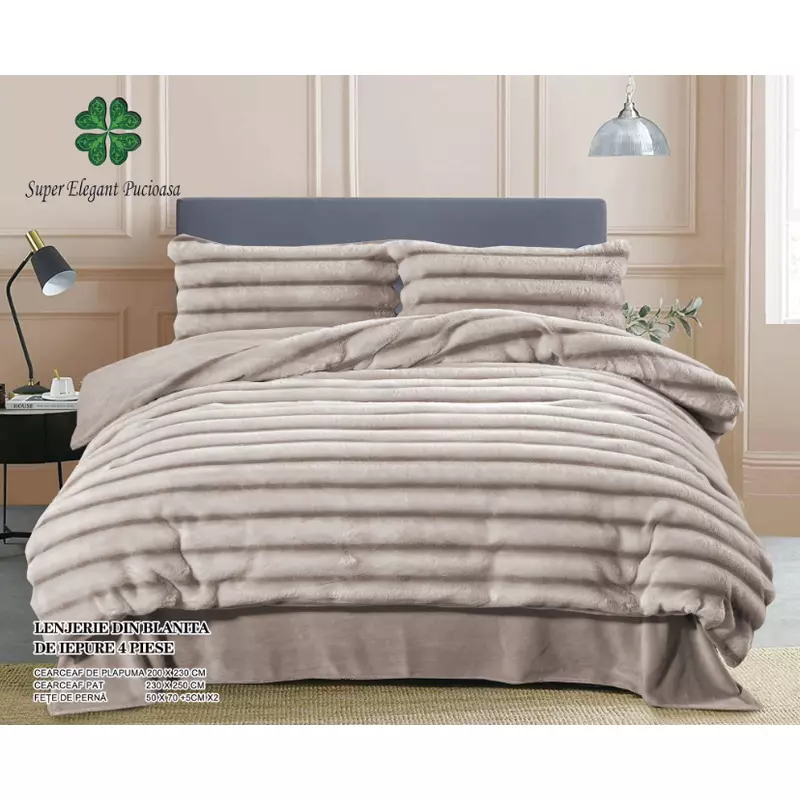 Lenjerie Cocolino Cu Blanita de Iepure Pentru Pat Dublu, 4 piese  - PUC93