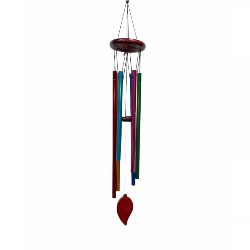 Clopot de vant din lemn si metal cu tuburi multicolor- INVCP7