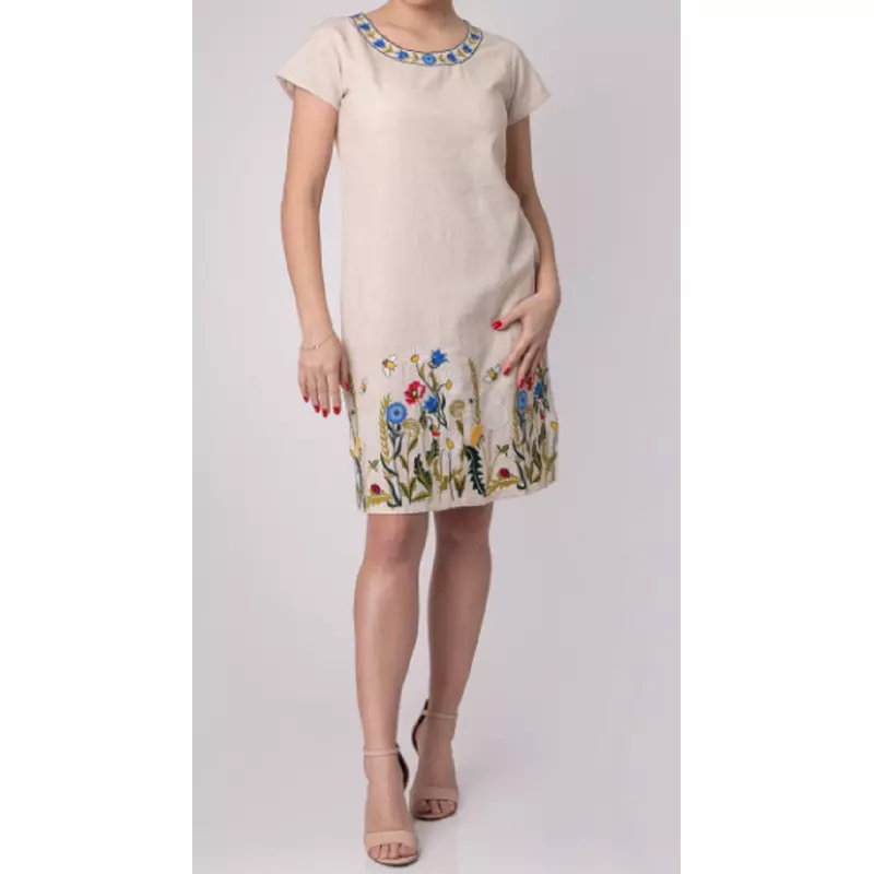 Rochie Midi Crem cu Motiv Floral Multicolor - RTM07