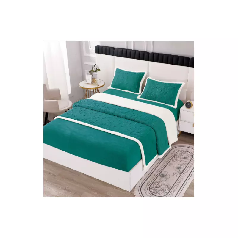 Lenjerie Crosetata cu Blanita, 4 Piese, cu Elastic Pentru Pat Dublu, Turcoaz  - PUC109