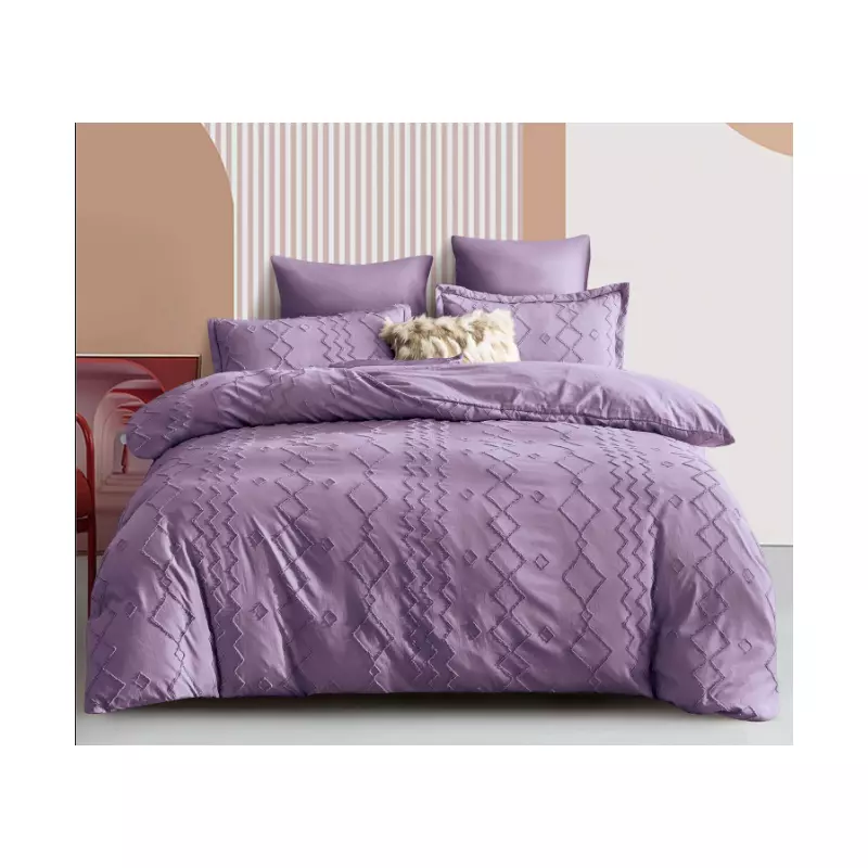 Lenjerie de Pat Finet Jacquard Velvet Gofrat, Pat Dublu, 6 Piese, MOV  -  PUC119