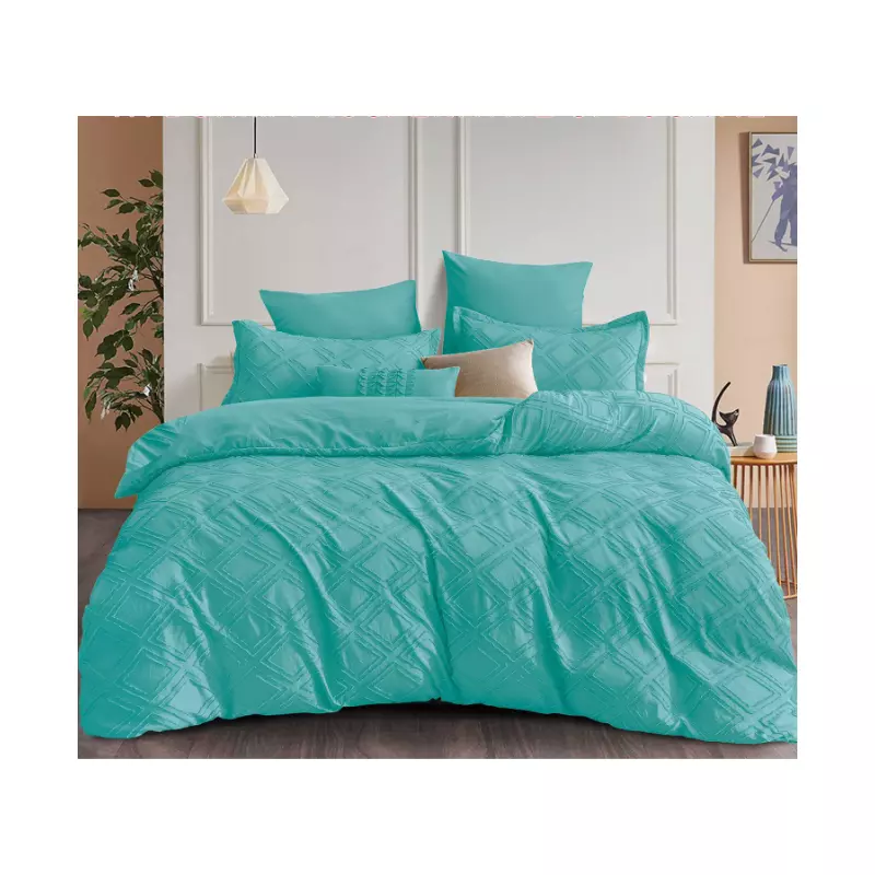 Lenjerie de Pat Finet Jacquard Velvet Gofrat, Pat Dublu, 6 Piese,TURCOAZ -  PUC120