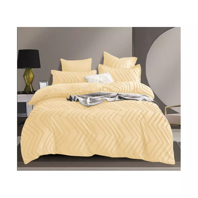 Lenjerie de Pat Finet Jacquard Velvet Gofrat, Pat Dublu, 6 Piese, GALBEN  -  PUC116