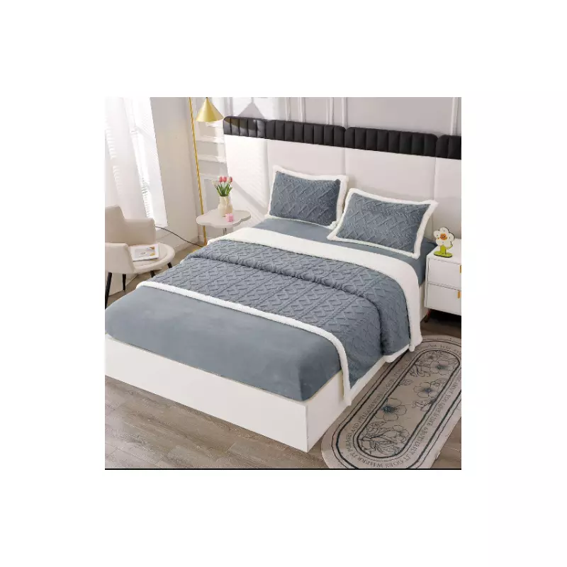 Lenjerie Crosetata cu Blanita, 4 Piese, cu Elastic Pentru Pat Dublu, Gri  - PUC104