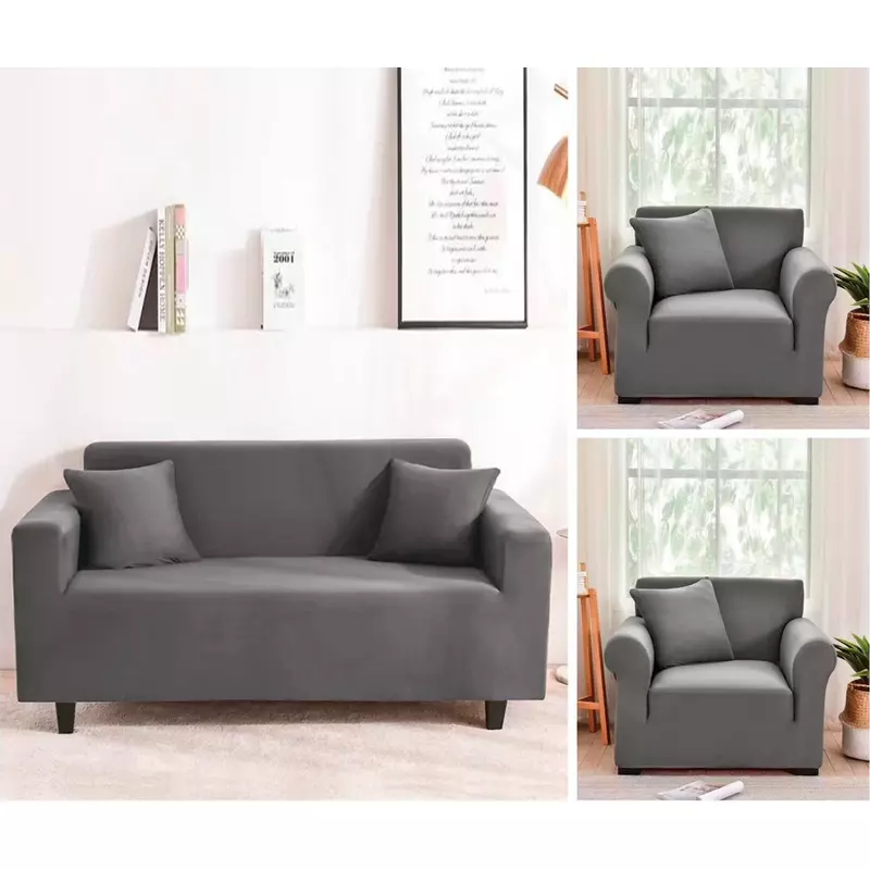 Set Huse Canapea 3 Locuri si 2 Fotolii Elastice Uni, Gri - SIPR31108