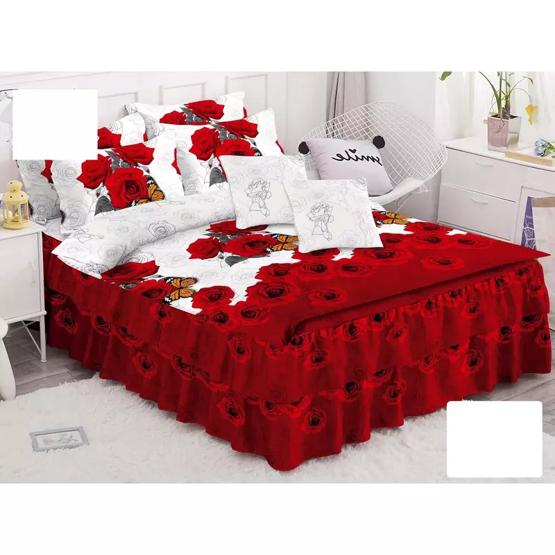 Lenjerie de Lux cu Volanase pentru pat dublu din Bumbac FINET Satinat Gros -LJO720