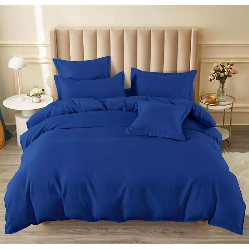 Lenjerie de pat dublu Bumbac Finet 6 Piese cu Elastic, Albastru Inchis - SIPRT189