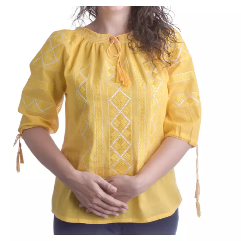 Ie Traditionala Galbena cu Motiv Geometric de Dama  - IMS21