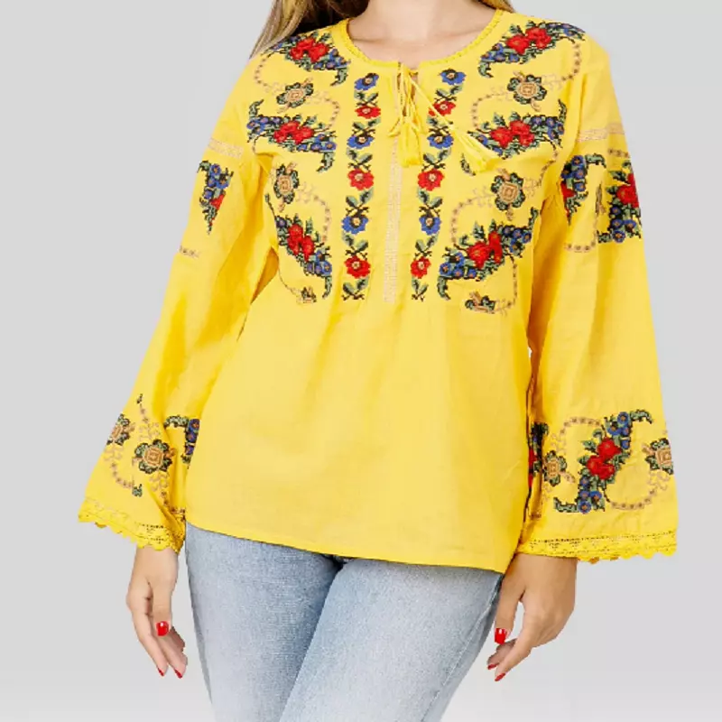 Bluza Tip Ie Galbena cu Motiv Floral Multicolor- BMG07