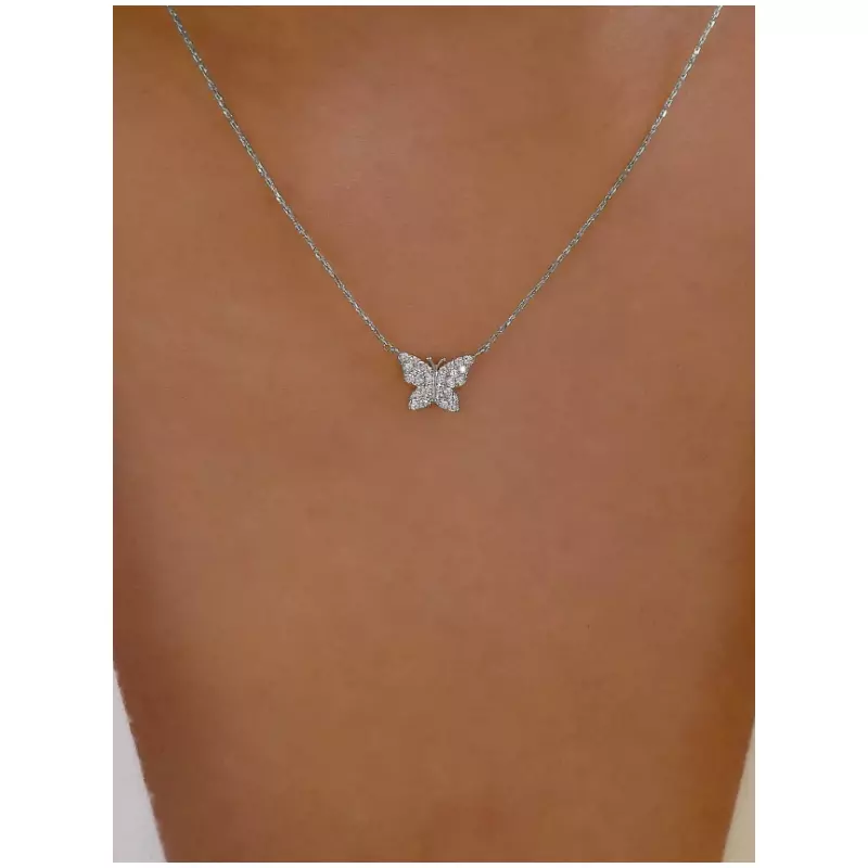 Colier cu talisman fluture argintiu- 864626