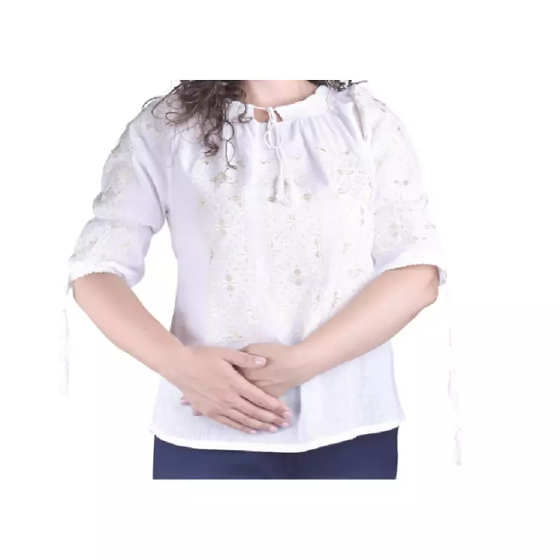 Ie Traditionala Alba cu Motiv Geometric Crem de Dama- IMS22