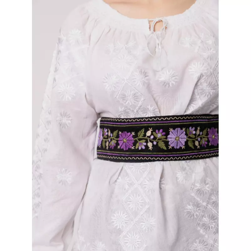 Brau Traditional Negru cu Motiv Floral Mov- BTR04