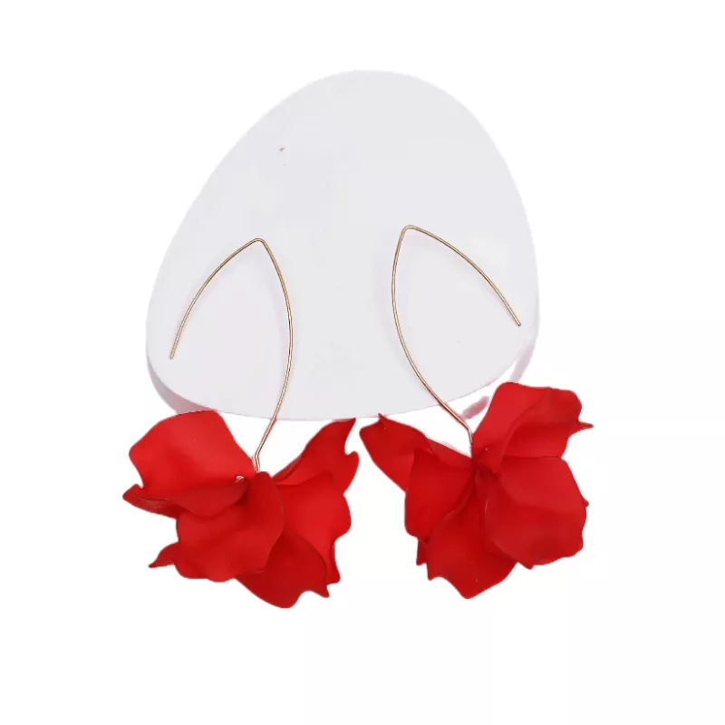 Cercei Lungi Floare, Rosie - 85679