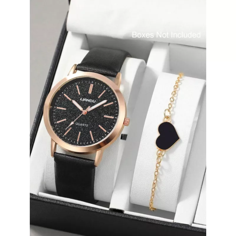 Ceas de Mana cu Bratara si Inimioara Neagra  -76339