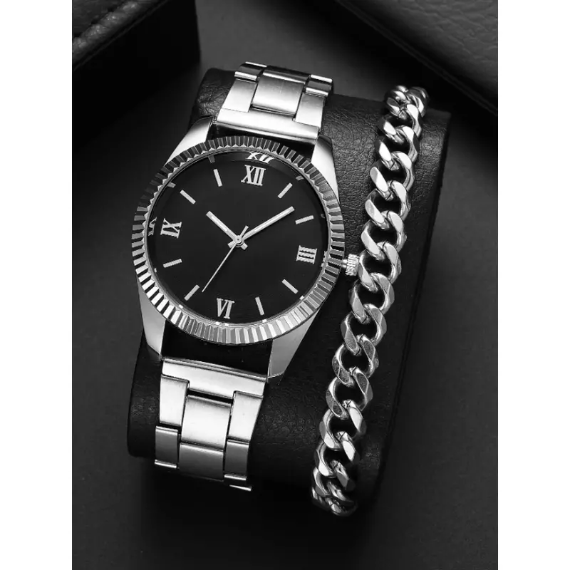 Set Pentru Barbati, Ceas si Bratara Argintii- 17844