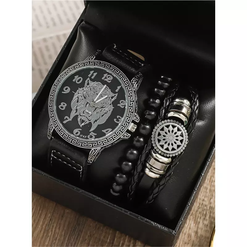 Set Pentru Barbati, Ceas si 3 Bratari, Negru- 51505