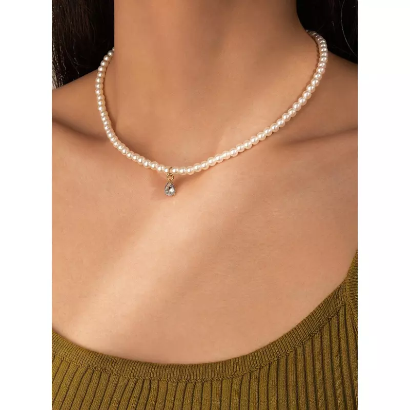 Colier cu Perle Artificiale si Stras - 13496