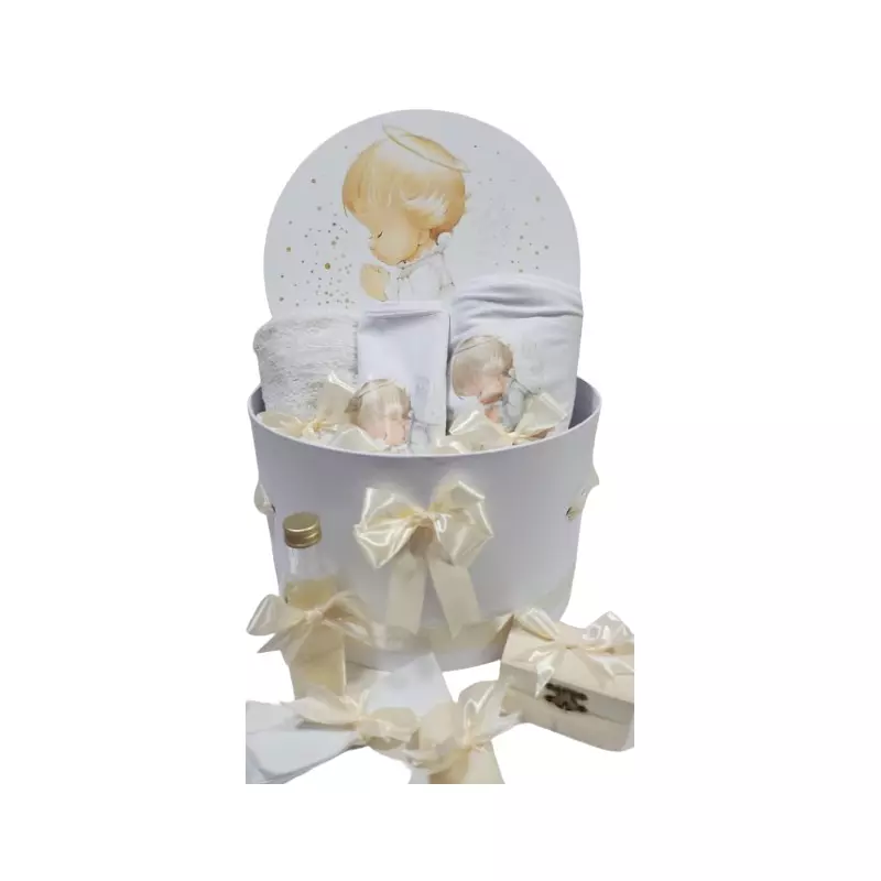 Trusou botez, 8 piese brodate, Model Ingeras Culoarea Untului -  BAB99