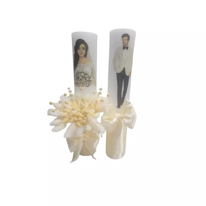 Set 2 Lumanari pentru Nunta cu Flori si Fundita- LN25