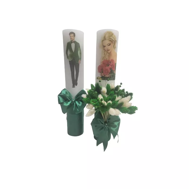 Set 2 Lumanari pentru Nunta cu Flori Stabilizate si Fundita- LN26