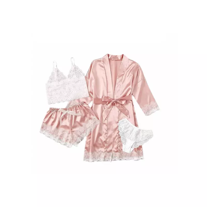 Set Pijama de Dama 4 Piese din Satin - ANI116