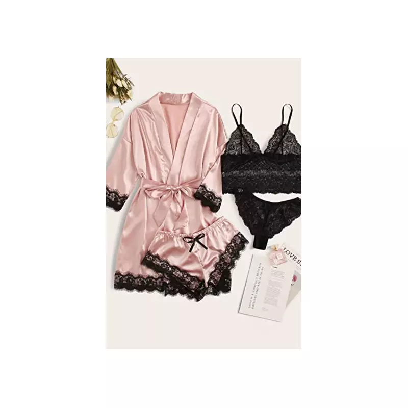 Set Pijama de Dama 4 Piese din Satin - ANI117