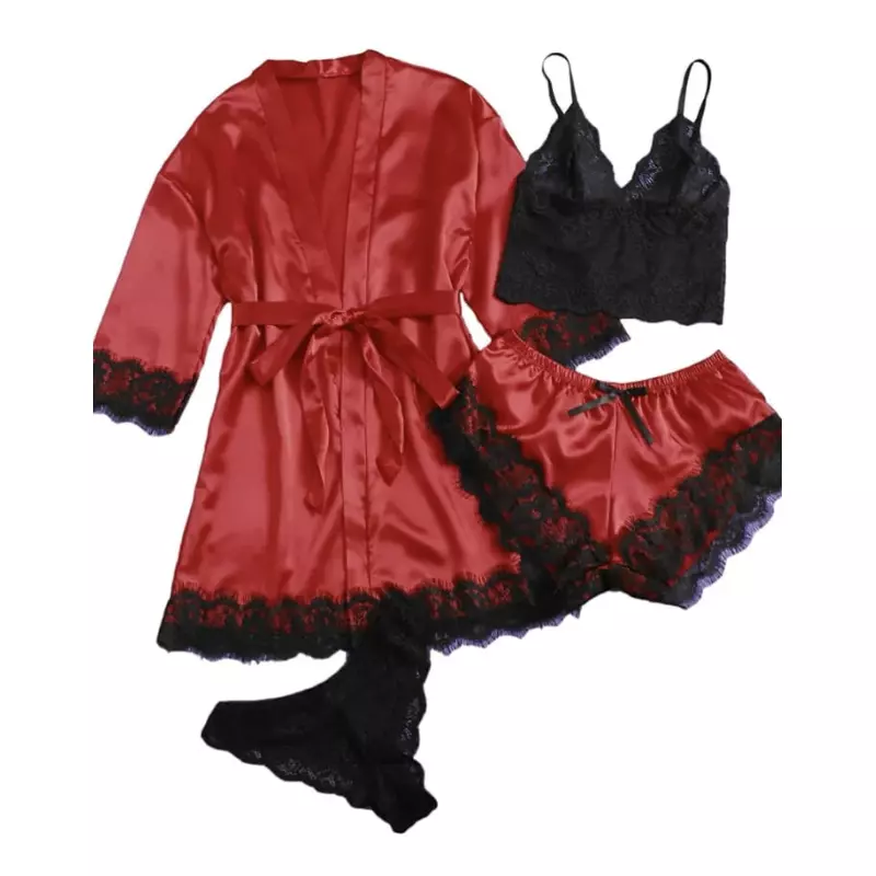 Set Pijama de Dama 4 Piese din Satin - ANI118