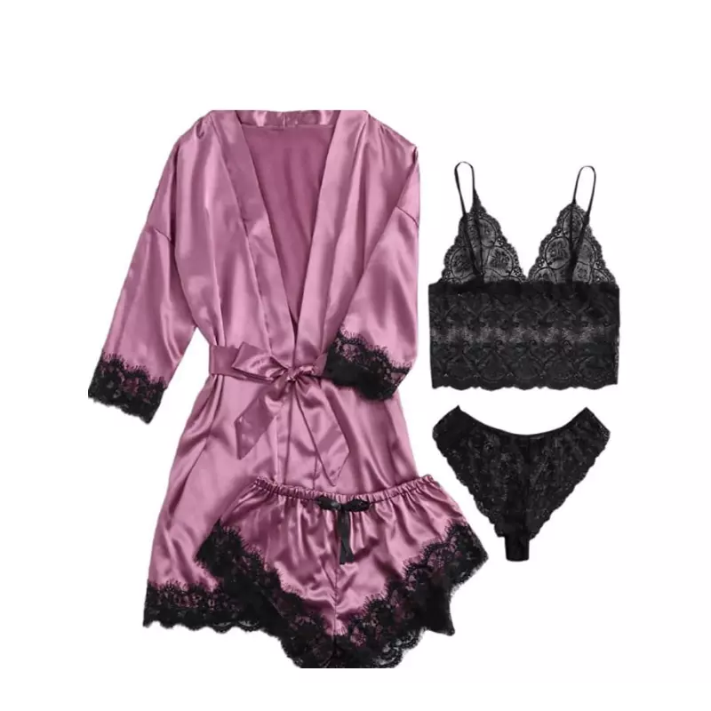 Set Pijama de Dama 4 Piese din Satin - ANI119