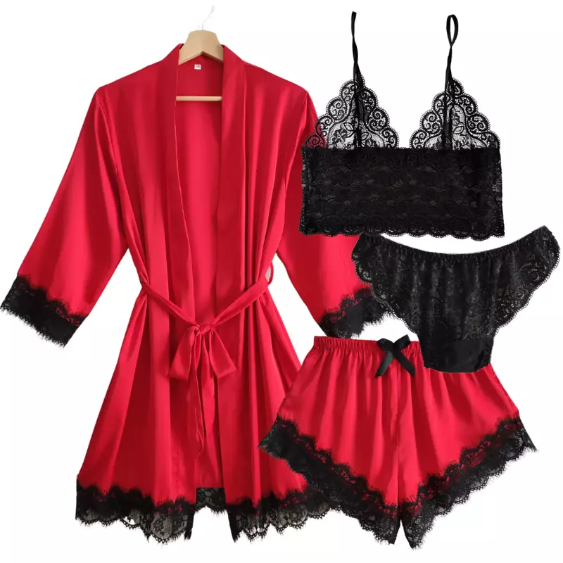 Set Pijama de Dama 4 Piese din Satin - ANI120