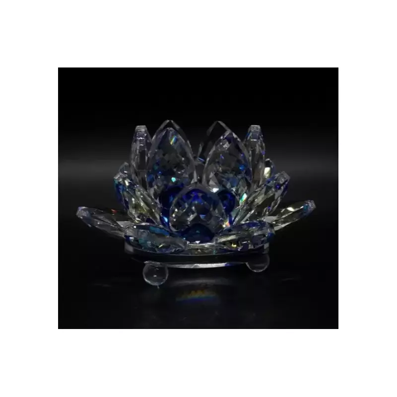 Floare de lotus albastra din cristal de sticla -8cm