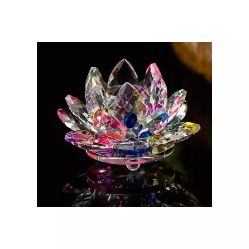 Floare de lotus multicolor din cristal de sticla -8cm