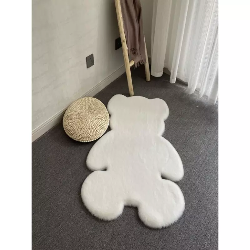 Covor Pufos in Forma de Ursulet - 70x45cm, Alb - 91010