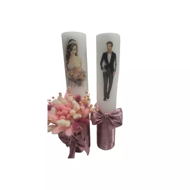 Set 2 Lumanari pentru Nunta cu Flori si Fundita- LN24