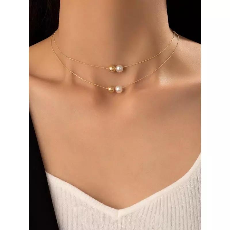 Colier tip Choker Auriu cu Perle - 19334