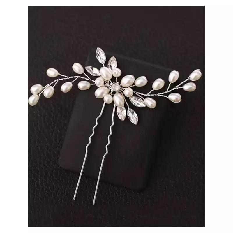 Ace Par Mireasa, Model cu flori din perle 9 x 11 cm, Argintii - 1 buc